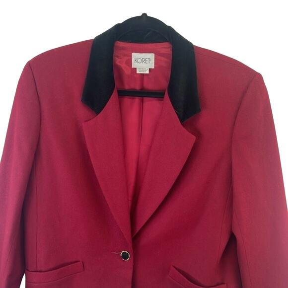 Koret Wool Red Black Velvet Collar Vintage 1 Button Two Pockets Lined Jacket 14 - Picture 5 of 14